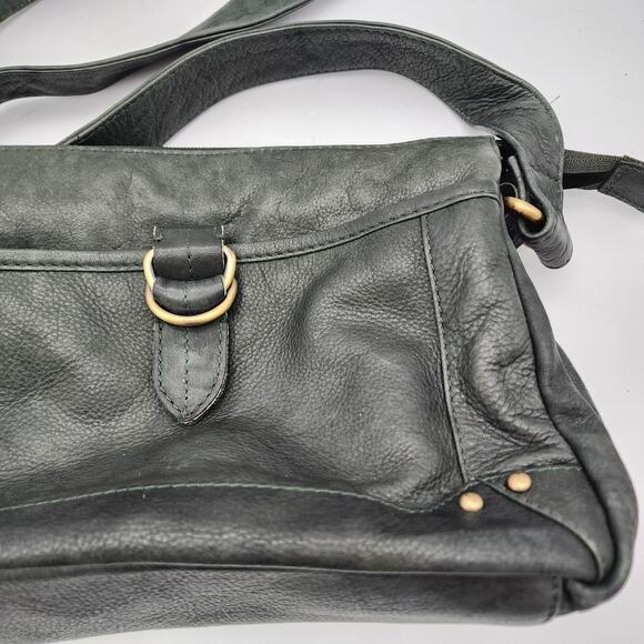 Great American Leather Works Green Leather Handbag Crossbody Shoulder Bag Grunge - Picture 2 of 12